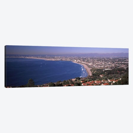 Aerial view of a city at coast, Santa Monica Beach, Beverly Hills, Los Angeles County, California, USA Canvas Print #PIM8893} by Panoramic Images Canvas Artwork