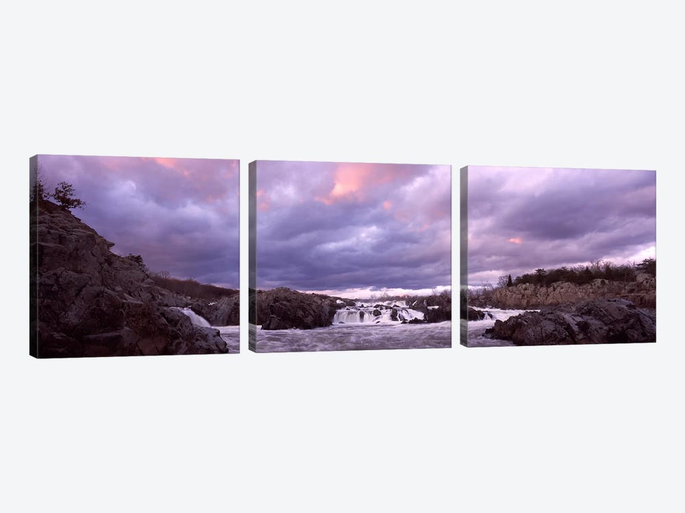 Water falling into a river, Great Falls National Park, Potomac River, Washington DC, Virginia, USA by Panoramic Images 3-piece Canvas Wall Art