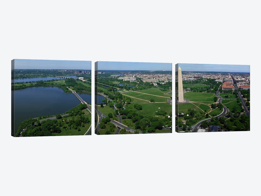 Aerial view of a monument, Tidal Basin, Constitution Avenue, Washington DC, USA by Panoramic Images 3-piece Canvas Print