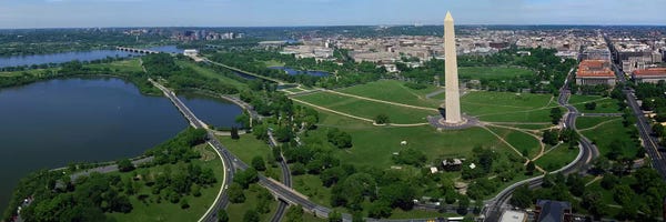 Washington, D.C.: Aerial view of a monument, Tidal Basin, Constitution Avenue, Washington DC, USA by Panoramic Images