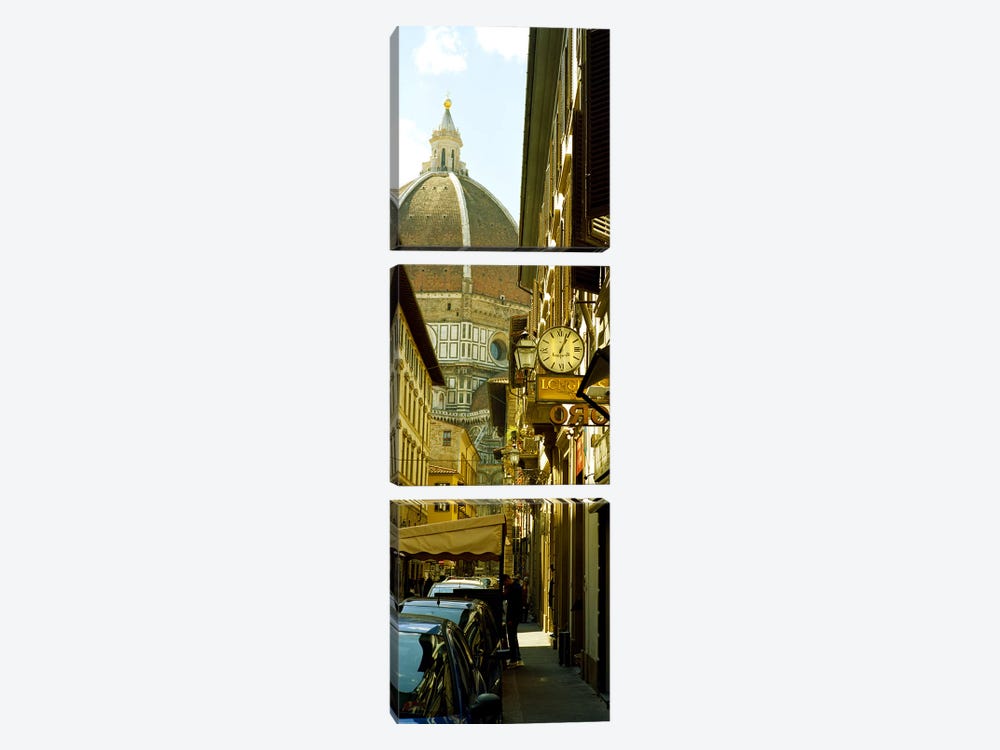 Cars parked in a street with a cathedral in the background, Via Dei Servi, Duomo Santa Maria Del Fiore, Florence, Tuscany, Italy by Panoramic Images 3-piece Canvas Artwork