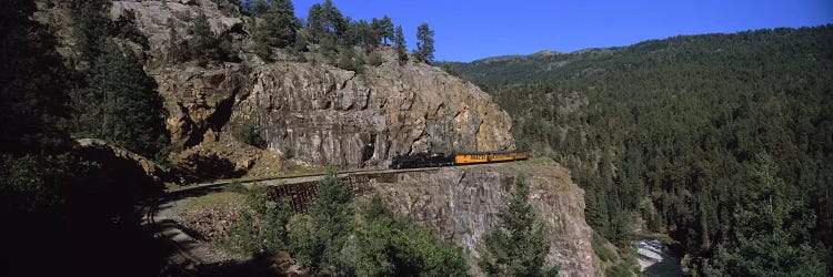 Train Traversing The "Highline" Above Animas Canyon, Durango And Silverton Narrow Gauge Railroad, Silverton, Colorado, USA