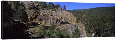 Train Traversing The "Highline" Above Animas Canyon, Durango And Silverton Narrow Gauge Railroad, Silverton, Colorado, USA Canvas Art Print - Colorado Art