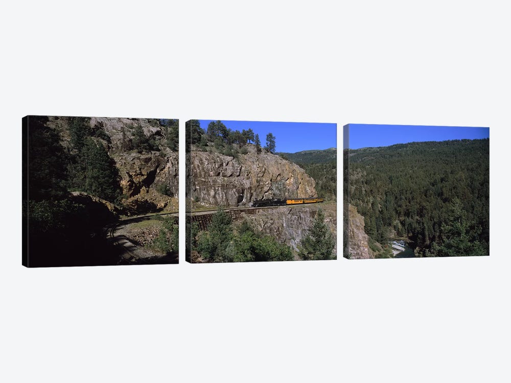 Train Traversing The "Highline" Above Animas Canyon, Durango And Silverton Narrow Gauge Railroad, Silverton, Colorado, USA by Panoramic Images 3-piece Art Print