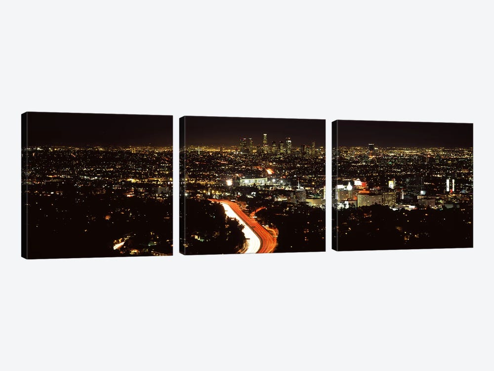 City lit up at nightHollywood, City of Los Angeles, Los Angeles County, California, USA by Panoramic Images 3-piece Canvas Wall Art