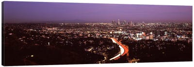 City lit up at night, City Of Los Angeles, Los Angeles County, California, USA 2010 Canvas Art Print - Los Angeles Skylines