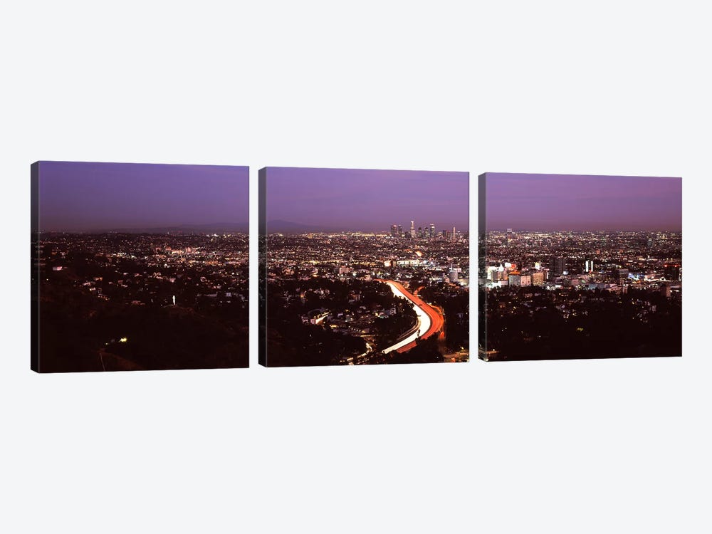 City lit up at night, City Of Los Angeles, Los Angeles County, California, USA 2010 3-piece Art Print