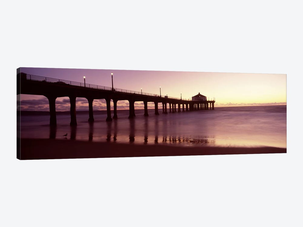 Silhouette of a pier, Manhattan Beach Pier, Manhattan Beach, Los Angeles County, California, USA by Panoramic Images 1-piece Canvas Wall Art