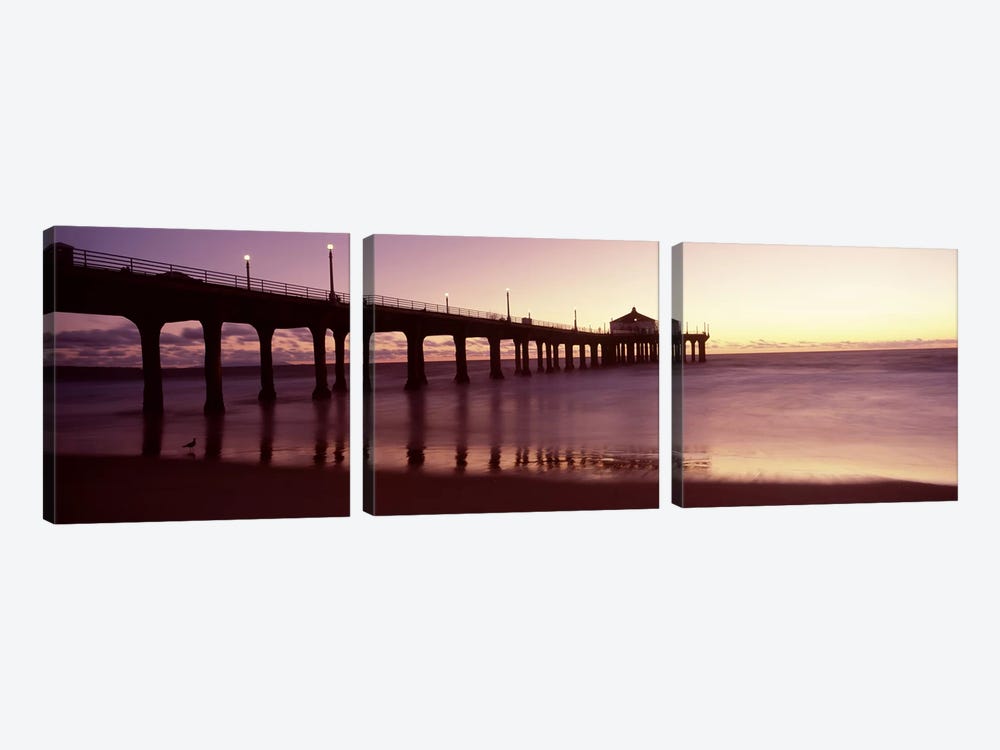 Silhouette of a pier, Manhattan Beach Pier, Manhattan Beach, Los Angeles County, California, USA by Panoramic Images 3-piece Canvas Art