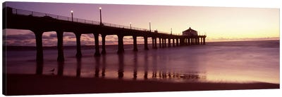 Silhouette of a pier, Manhattan Beach Pier, Manhattan Beach, Los Angeles County, California, USA Canvas Art Print - Nautical Scenic Photography