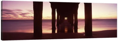 Silhouette of a pier, Manhattan Beach Pier, Manhattan Beach, Los Angeles County, California, USA #2 Canvas Art Print - Los Angeles Art