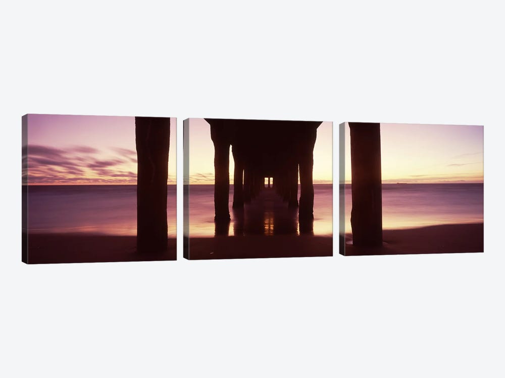 Silhouette of a pier, Manhattan Beach Pier, Manhattan Beach, Los Angeles County, California, USA #2 by Panoramic Images 3-piece Canvas Print