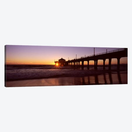 Silhouette of a pier, Manhattan Beach Pier, Manhattan Beach, Los Angeles County, California, USA #3 Canvas Print #PIM8938} by Panoramic Images Art Print