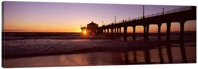 Silhouette of a pier, Manhattan Beach Pier, Manhattan Beach, Los Angeles County, California, USA #3 Canvas Art Print - Los Angeles Art