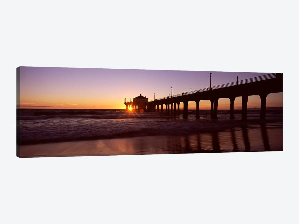 Silhouette of a pier, Manhattan Beach Pier, Manhattan Beach, Los Angeles County, California, USA #3 by Panoramic Images 1-piece Canvas Artwork