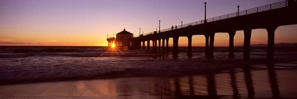 Santa Fe: Silhouette of a pier, Manhattan Beach Pier, Manhattan Beach, Los Angeles County, California, USA #3 by Panoramic Images