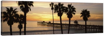 Silhouette of a pier, San Clemente Pier, Los Angeles County, California, USA #3 Canvas Art Print - Palm Tree Art