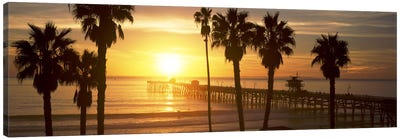 Silhouette of a pier, San Clemente Pier, Los Angeles County, California, USA #4 Canvas Art Print - Palm Tree Art