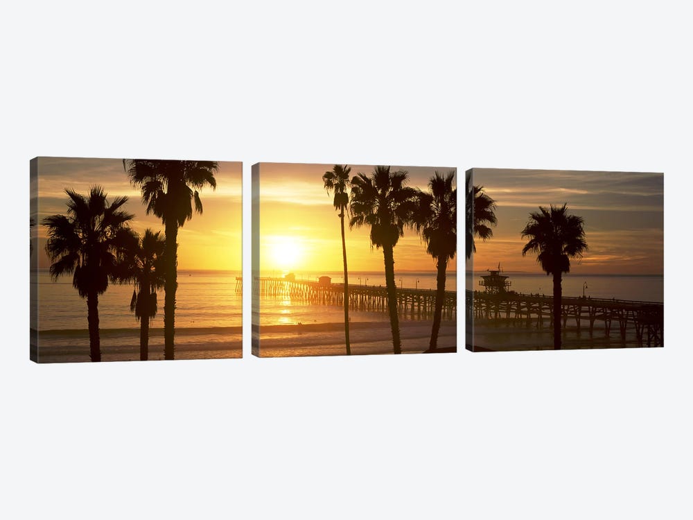 Silhouette of a pier, San Clemente Pier, Los Angeles County, California, USA #4 by Panoramic Images 3-piece Canvas Print
