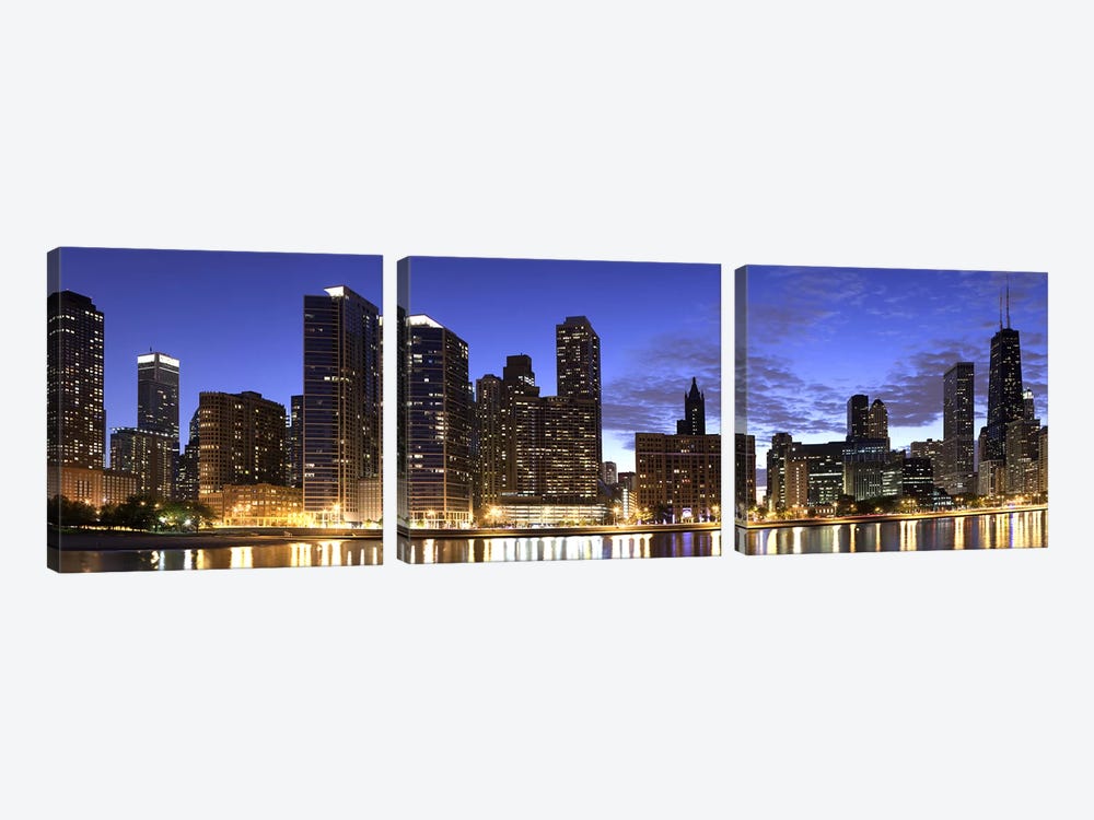 Night Skyline, Lake Michigan, Chicago, Cook County, Illinois, USA 2010 by Panoramic Images 3-piece Art Print