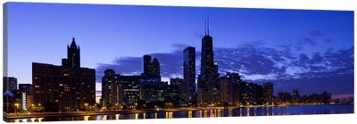 Lit up buildings at the waterfront, Lake Michigan, Chicago, Cook County, Illinois, USA 2010 Canvas Art Print - Chicago Skylines