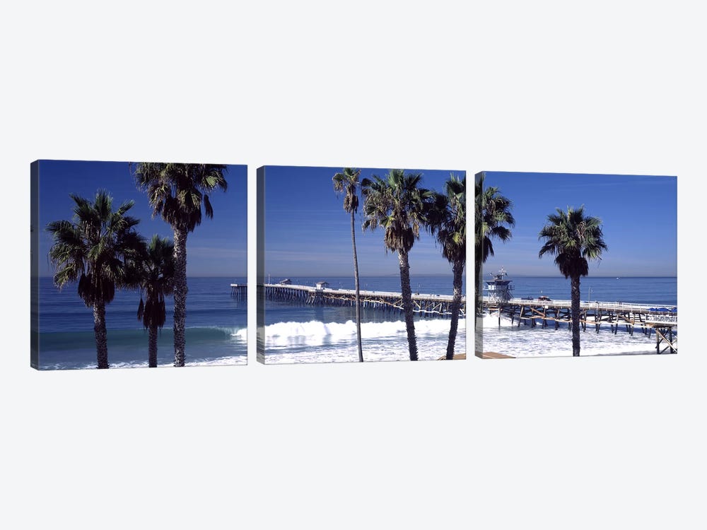 Pier over an ocean, San Clemente Pier, Los Angeles County, California, USA by Panoramic Images 3-piece Canvas Wall Art