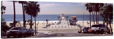 Pier over an ocean, Manhattan Beach Pier, Manhattan Beach, Los Angeles County, California, USA Canvas Art Print - Manhattan Art