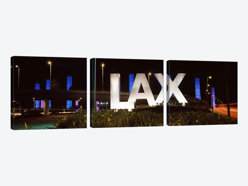 Neon sign at an airport, LAX Airport, City Of Los Angeles, Los Angeles County, California, USA by Panoramic Images 3-piece Art Print