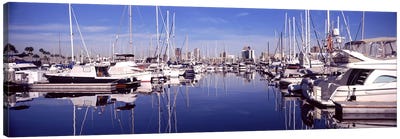 Sailboats at a harbor, Long Beach, Los Angeles County, California, USA Canvas Art Print