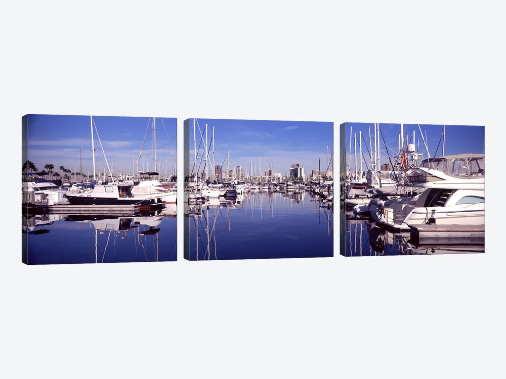 Sailboats at a harbor, Long Beach, Los Angeles County, California, USA by Panoramic Images 3-piece Canvas Artwork