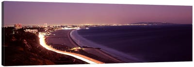 City lit up at night, Highway 101, Santa Monica, Los Angeles County, California, USA Canvas Art Print - Santa Monica