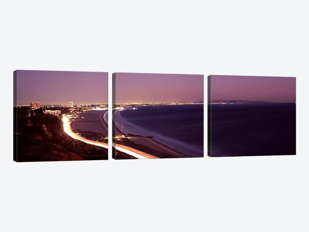 City lit up at night, Highway 101, Santa Monica, Los Angeles County, California, USA by Panoramic Images 3-piece Art Print