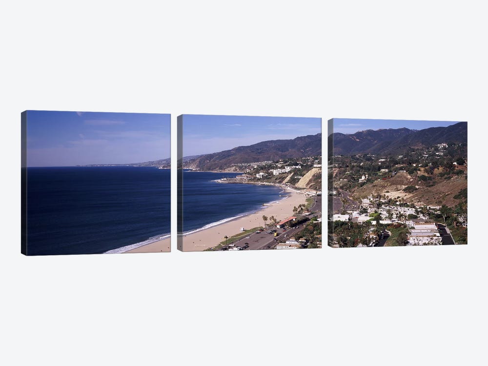 High angle view of a beach, Highway 101, Malibu Beach, Malibu, Los Angeles County, California, USA by Panoramic Images 3-piece Canvas Wall Art