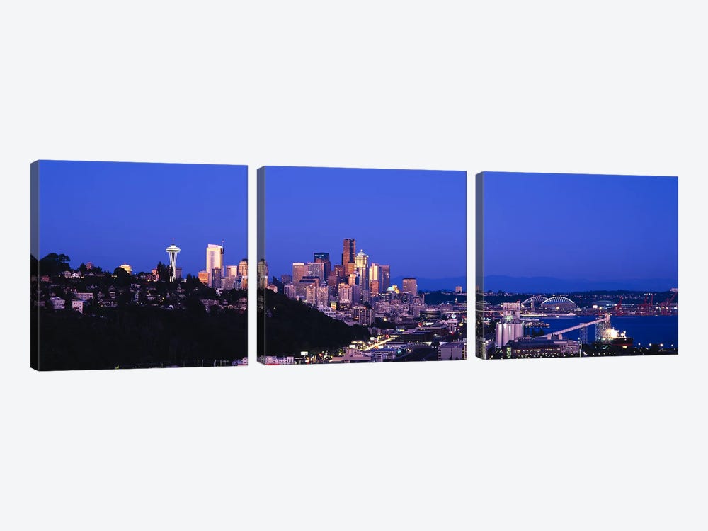 Buildings in a city, Elliott Bay, Seattle, Washington State, USA 2010 by Panoramic Images 3-piece Canvas Artwork