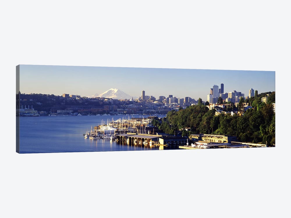 Buildings at the waterfront, Lake Union, Seattle, Washington State, USA 2010 by Panoramic Images 1-piece Canvas Artwork