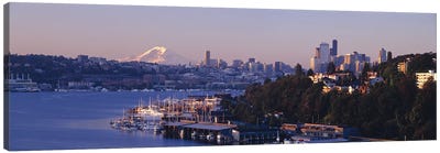 Buildings at the waterfront, Lake Union, Seattle, Washington State, USA Canvas Art Print - Seattle Skylines