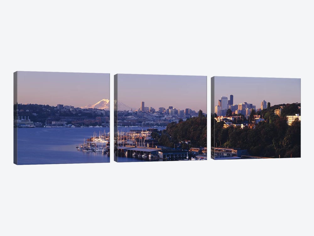 Buildings at the waterfront, Lake Union, Seattle, Washington State, USA by Panoramic Images 3-piece Art Print