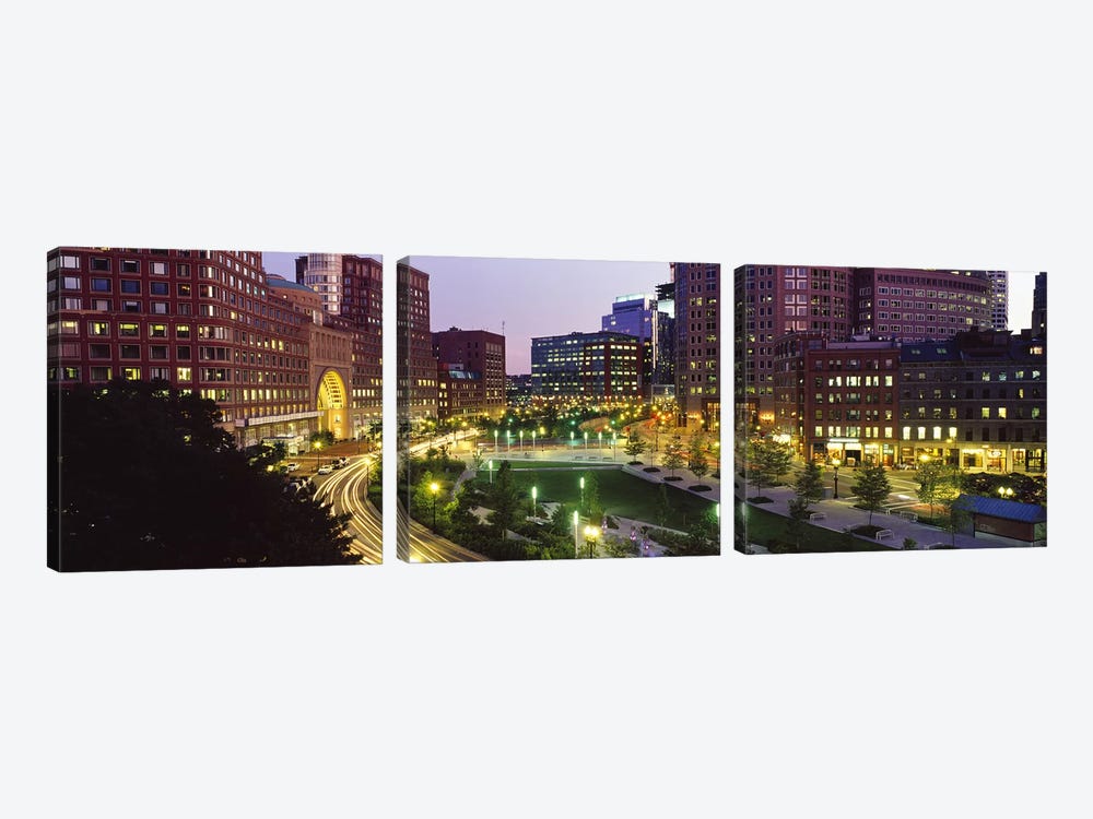 Buildings in a city, Atlantic Avenue, Wharf District, Boston, Suffolk County, Massachusetts, USA 2010 by Panoramic Images 3-piece Canvas Wall Art