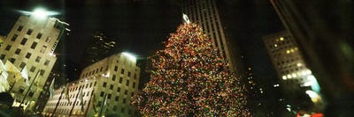 Christmas tree lit up at night, Rockefeller Center, Manhattan, New York City, New York State, USA by Panoramic Images multi panel art