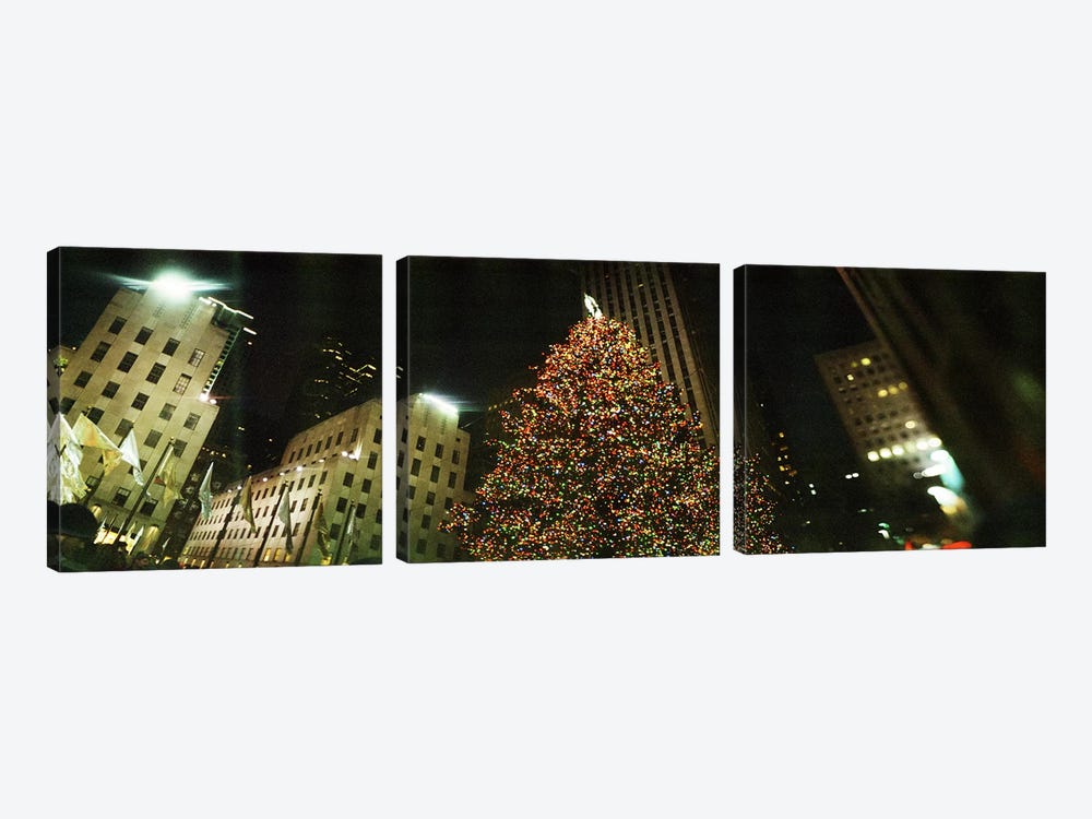 Christmas tree lit up at night, Rockefeller Center, Manhattan, New York City, New York State, USA by Panoramic Images 3-piece Canvas Art