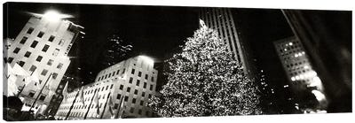 Christmas tree lit up at night, Rockefeller Center, Manhattan, New York City, New York State, USA #2 Canvas Art Print - Black & White Cityscapes