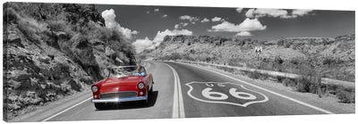 Vintage car moving on the road, Route 66, Arizona, USA Canvas Art Print - Adventure Art