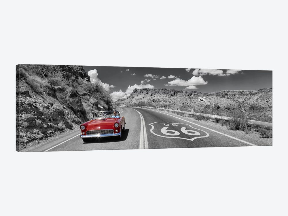 Vintage car moving on the road, Route 66, Arizona, USA by Panoramic Images 1-piece Canvas Print