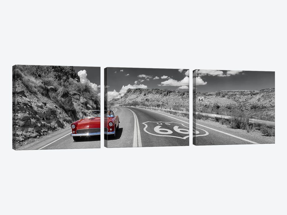 Vintage car moving on the road, Route 66, Arizona, USA by Panoramic Images 3-piece Art Print