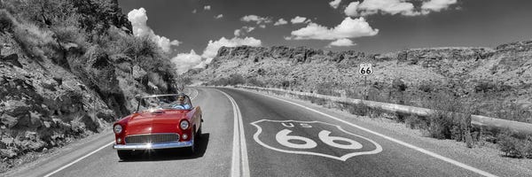 Arizona: Vintage car moving on the road, Route 66, Arizona, USA by Panoramic Images