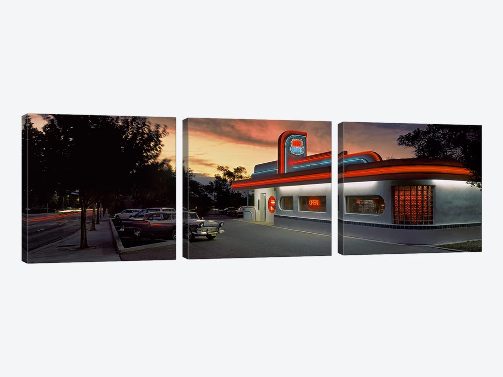 Cars parked outside a restaurant, Route 66, Albuquerque, New Mexico, USA by Panoramic Images 3-piece Canvas Art
