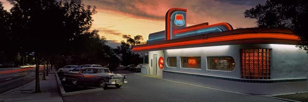 New Mexico: Cars parked outside a restaurant, Route 66, Albuquerque, New Mexico, USA by Panoramic Images