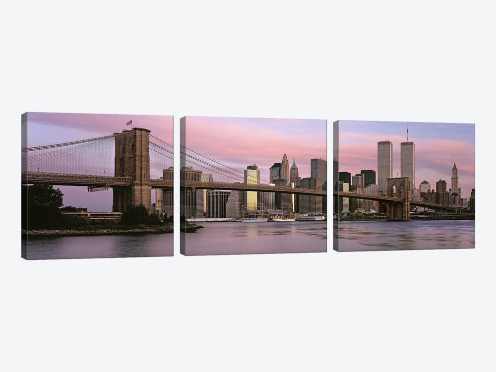 Bridge across a river, Brooklyn Bridge, Manhattan, New York City, New York State, USA by Panoramic Images 3-piece Canvas Art