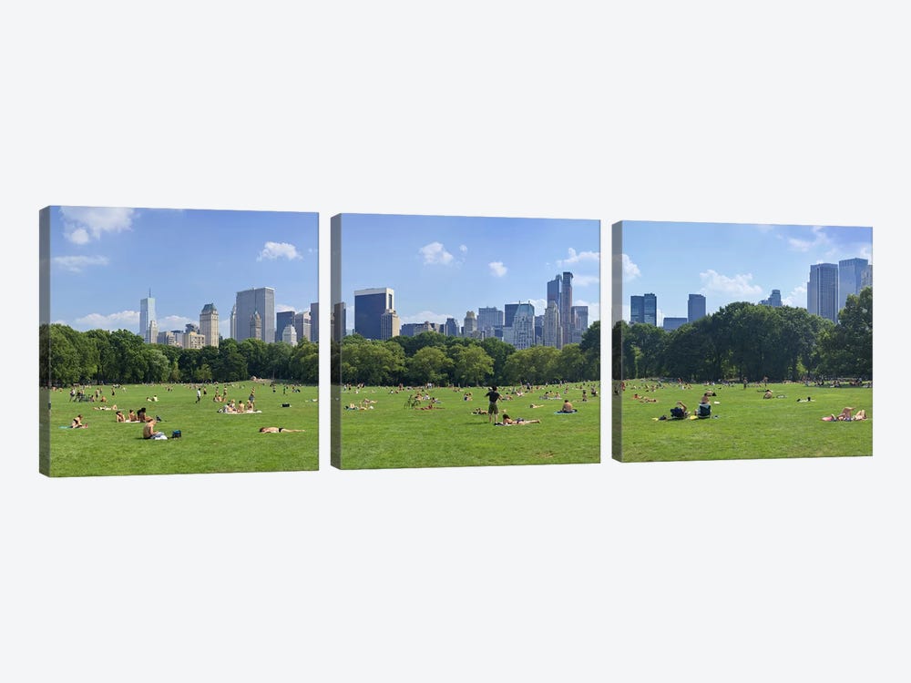 Tourists resting in a parkSheep Meadow, Central Park, Manhattan, New York City, New York State, USA by Panoramic Images 3-piece Canvas Wall Art