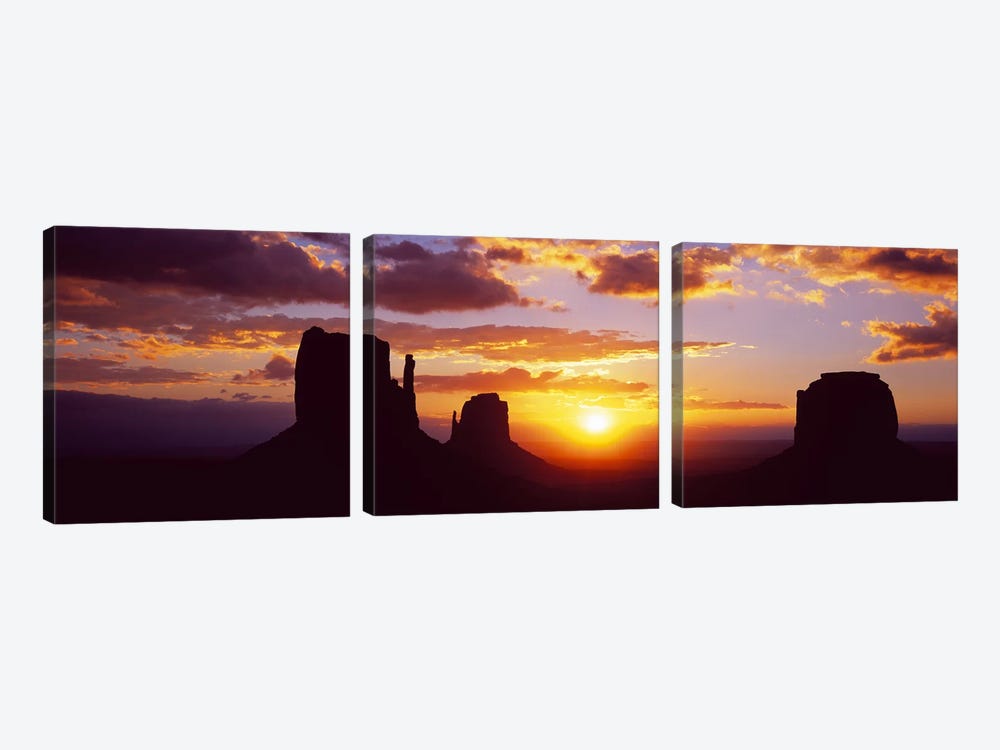 Silhouette of buttes at sunsetMonument Valley, Utah, USA by Panoramic Images 3-piece Canvas Art